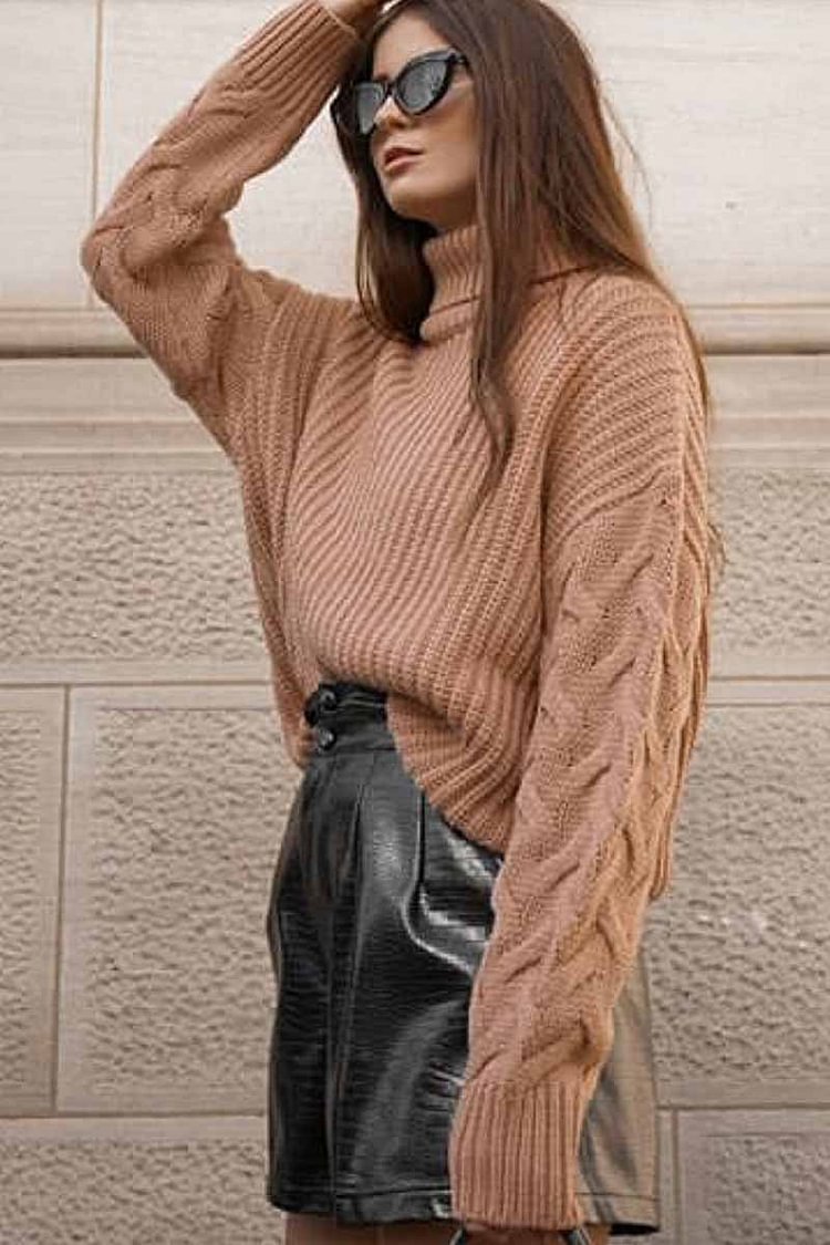 High Neck Loose Wwist Sleeve Sweater