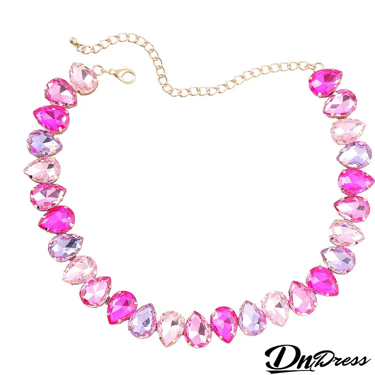 Women Fashion Drop Shaped Multicolor Rhinestones Necklace