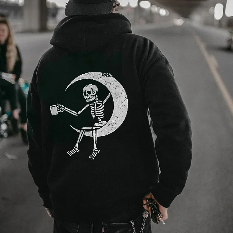 Skull and Moon Printed Men's Hoodie