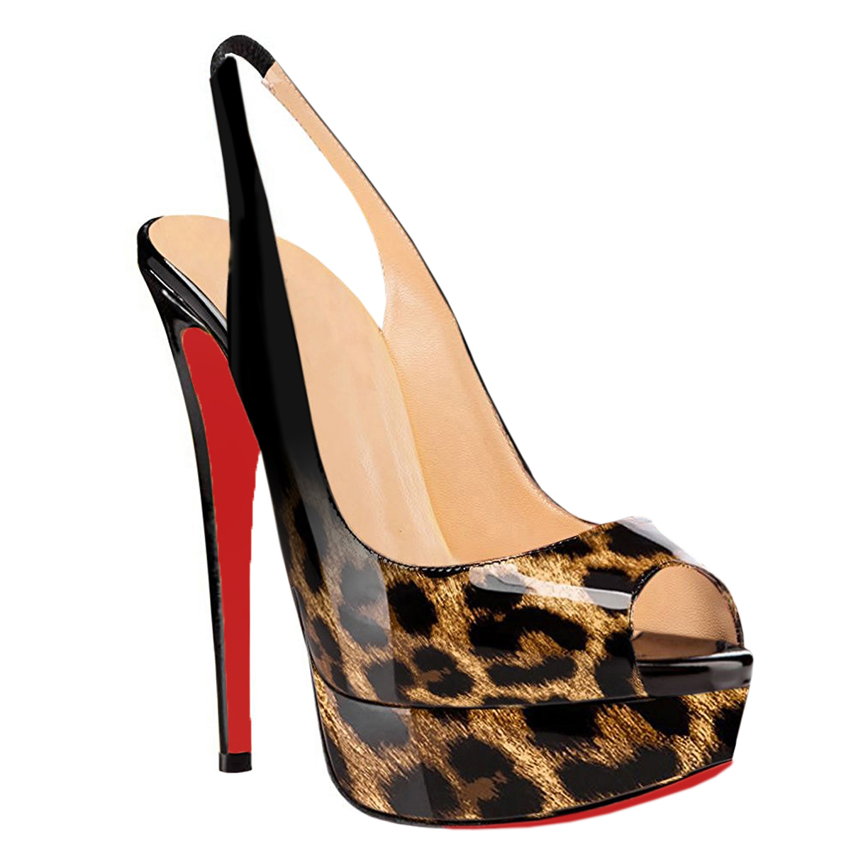 150mm Slingback Sandals Platforms Sky High Party Gradient Color Black Leopard Pumps-vocosishoes