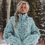 Women's Viking Celtic Knot Rune Knit Jacquard Warm Turtleneck Sweater - Image 6