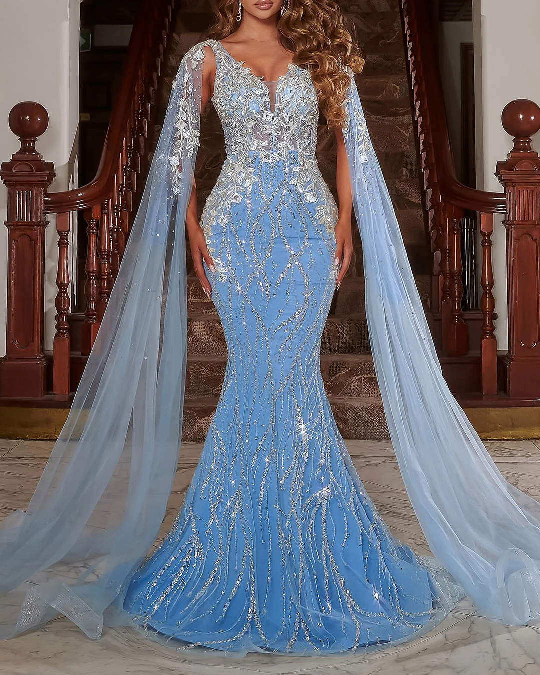 Luxury sexy rhinestone fishtail dress