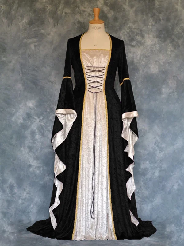 Medieval Velvet Lace Up Long Bell Sleeve Dress