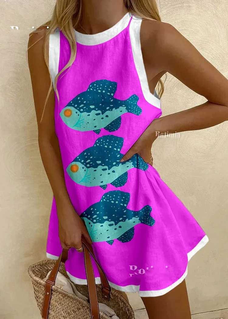 Rose pink chubby fish print mini dress