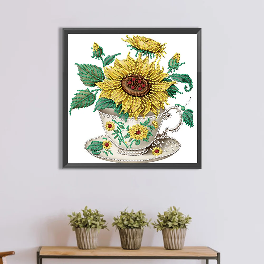 Diamond Painting - Partial Special Shaped Drill - Sunflower Cup(Canvas|30*30cm)