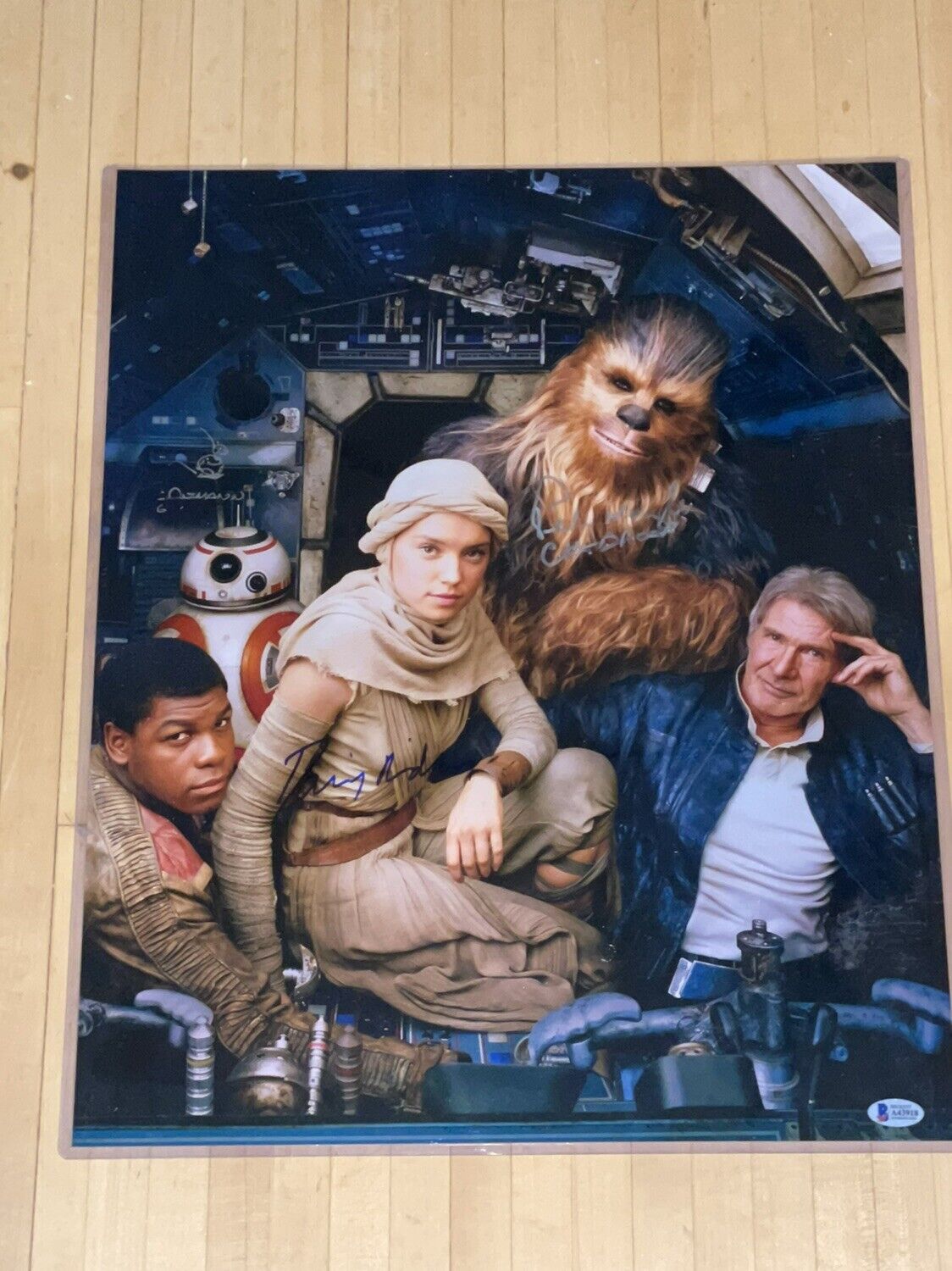 Star Wars TFA cast signed 16x20 Photo Poster painting BAS LOA Daisy Ridley, Peter Mayhew +