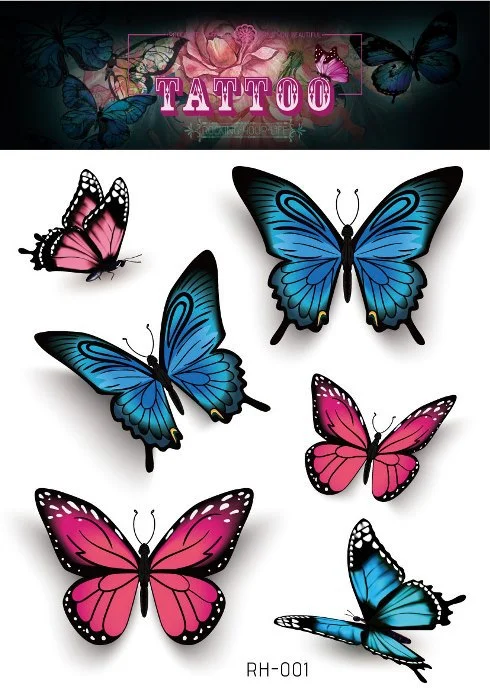 24 Kinds 3D Butterfly Tattoo Flowers Watercolor Temporary Body Art Sticker Disposable Make Up Concealer tatouage temporaire