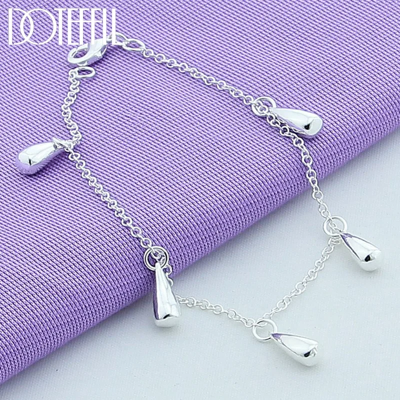 DOTEFFIL 925 Sterling Silver Five Water Drops/Raindrops Bracelet For Woman Jewelry