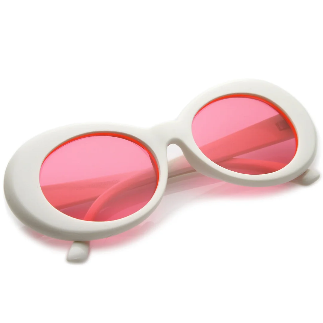 Retro White Oval glasses With Tapered Arms Colored Round Lens  51mm