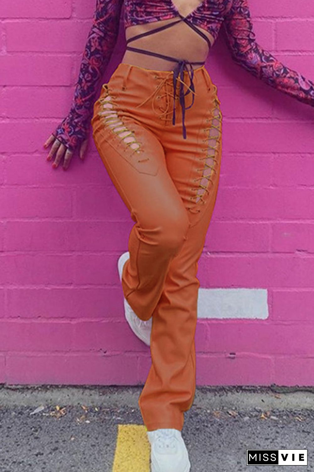 Sexy Solid Frenulum Regular Mid Waist Pencil Solid Color Bottoms