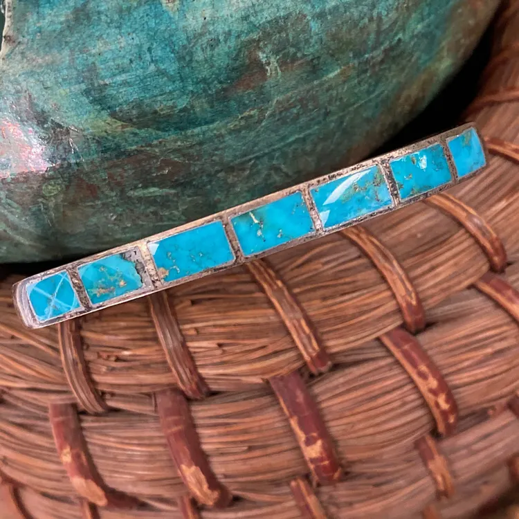 Navajo Turquoise Inlay Bracelet in Sterling Silver
