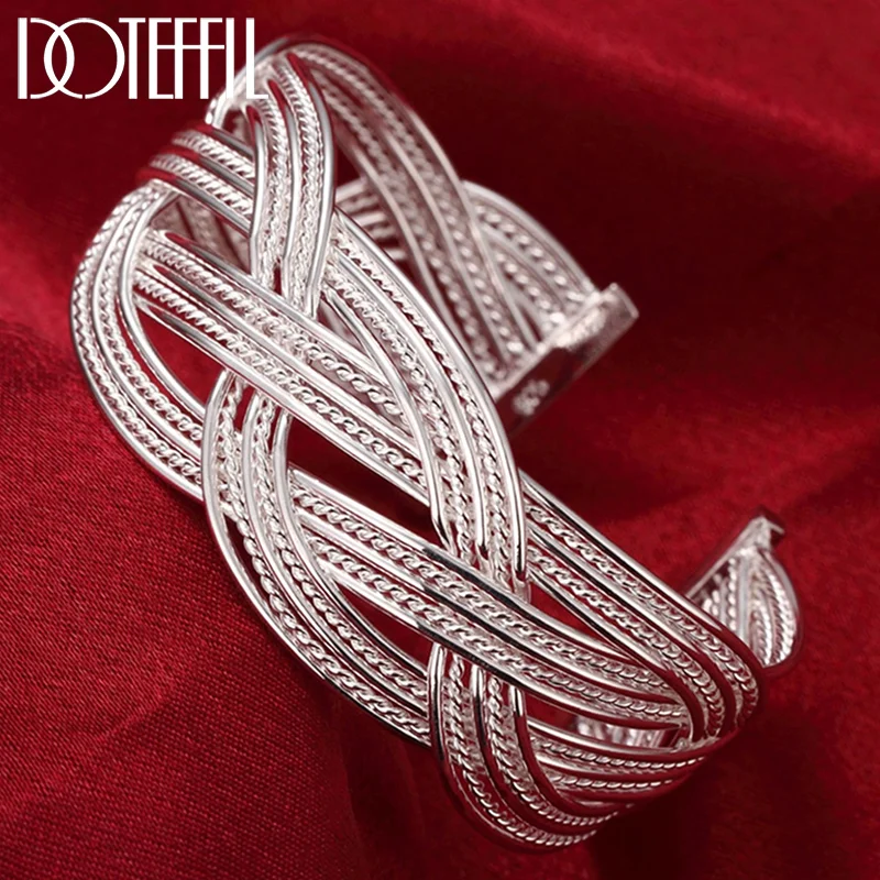 DOTEFFIL 925 Sterling Silver Intertwined Bangle Bracelet For Woman Jewelry