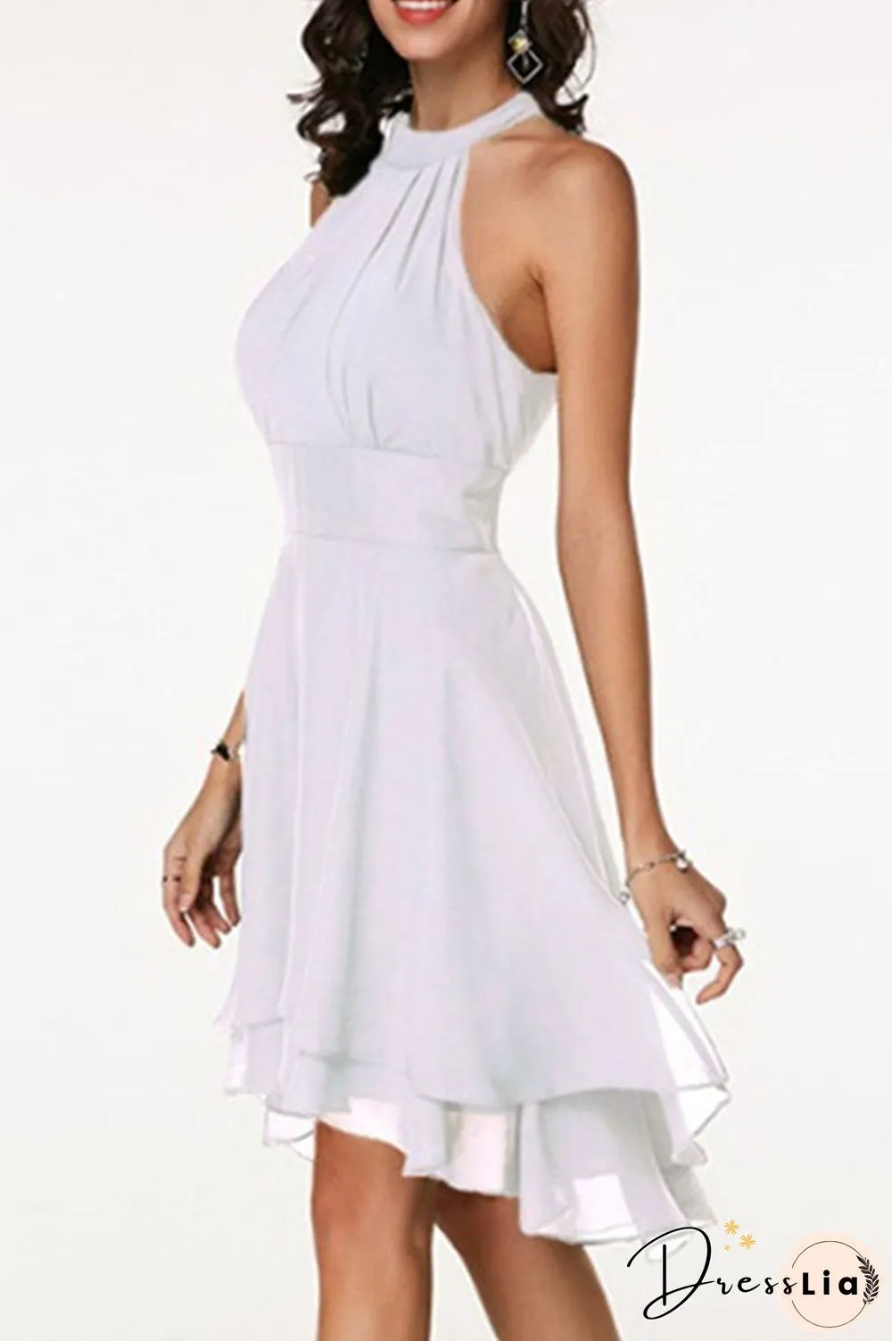 Fashion Street Solid Split Joint Halter A Line Dresses(7 Colors)