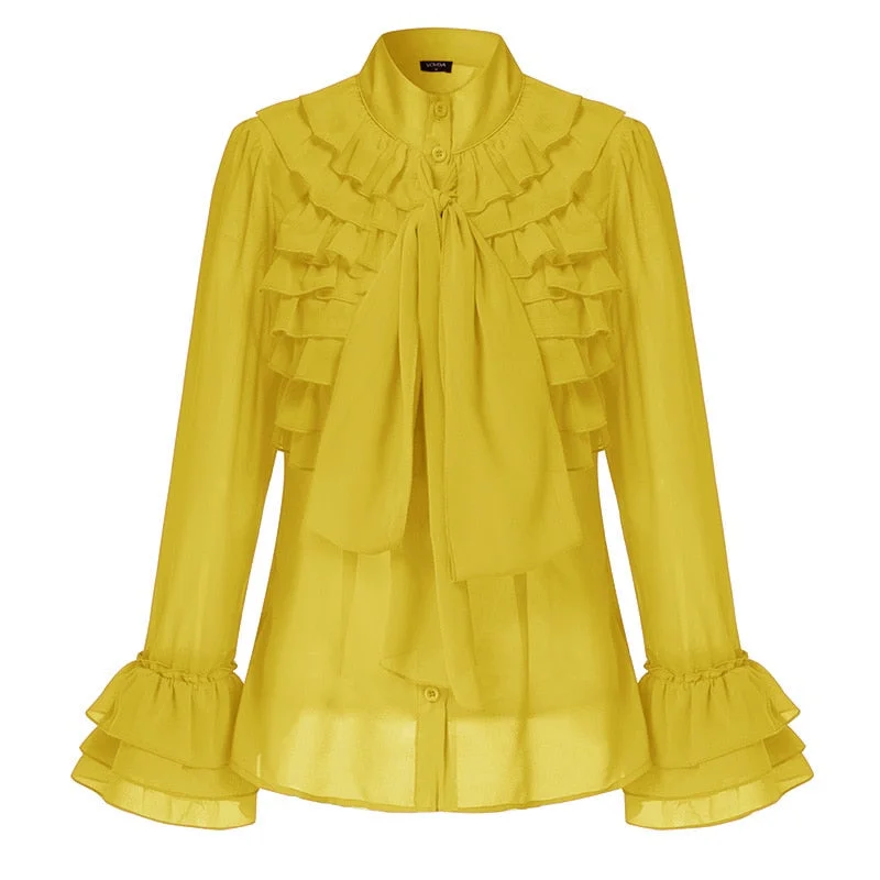 Women Elegant Blouse OL Style Stand Collar Shirts Ruffled Tops 2022 VONDA Female Casual Baggy Blusas Femininas