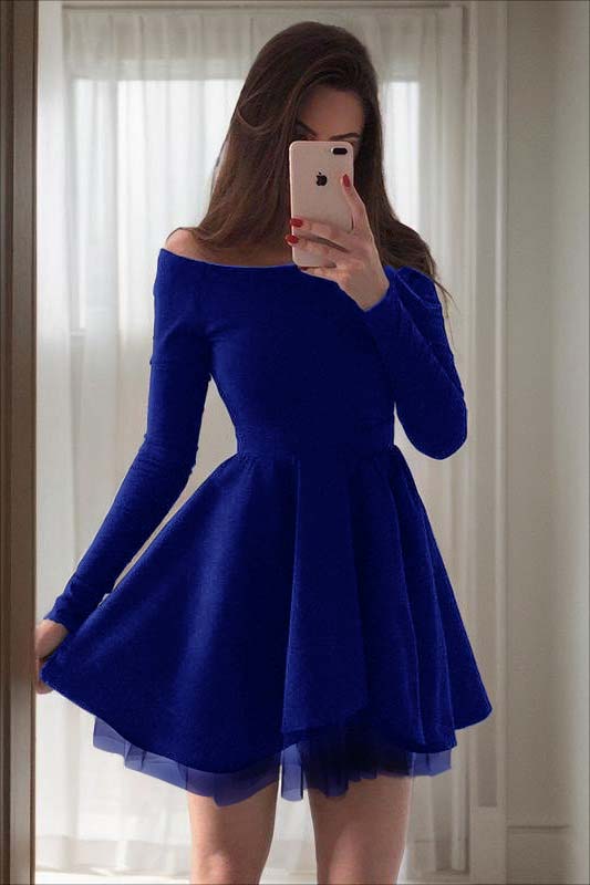 Hidais Charming Black Strapless Long Sleeves High Waist A Line Homecoming Dress 