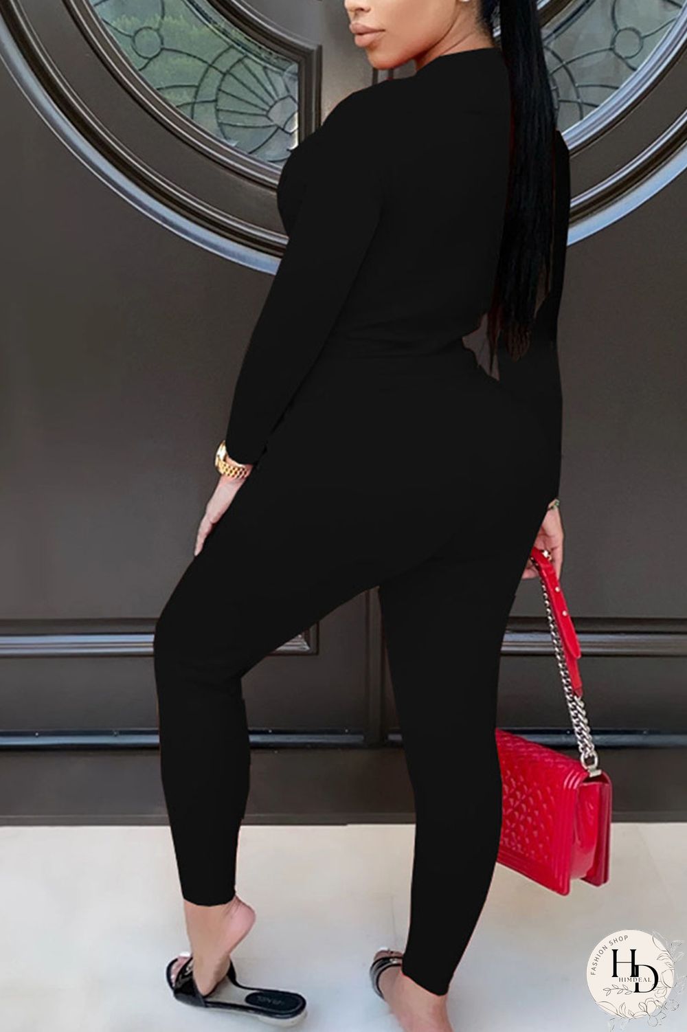 Black Daily Letter Split Joint O Neck Long Sleeve Regular Sleeve Two Pieces