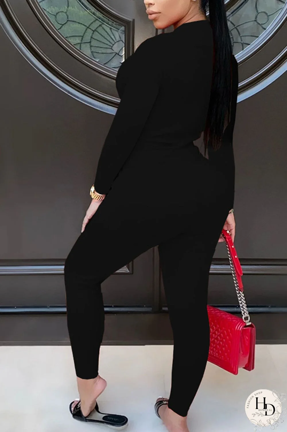 Black Daily Letter Split Joint O Neck Long Sleeve Regular Sleeve Two Pieces