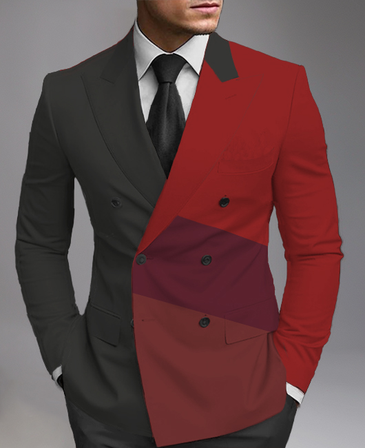 Business Colorblocks Peaked Lapel Double Breasted Long Sleeve Blazer