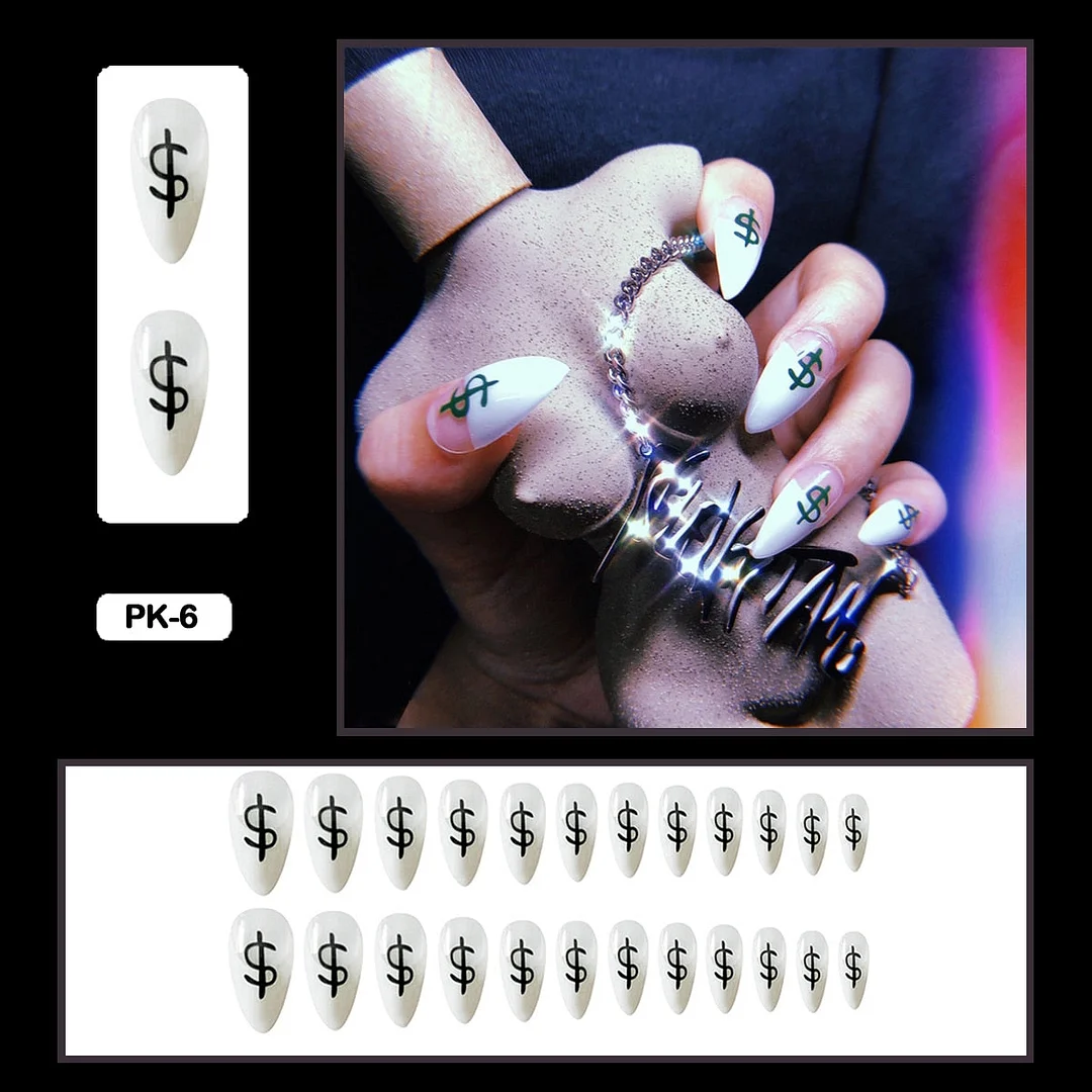 24PCS Dark Punk False Nails with Glue Gradient Long Detachable Fire Stick on Nails Skull Flame  Art DIY Fashion Manicure Tool-Nail Inspo