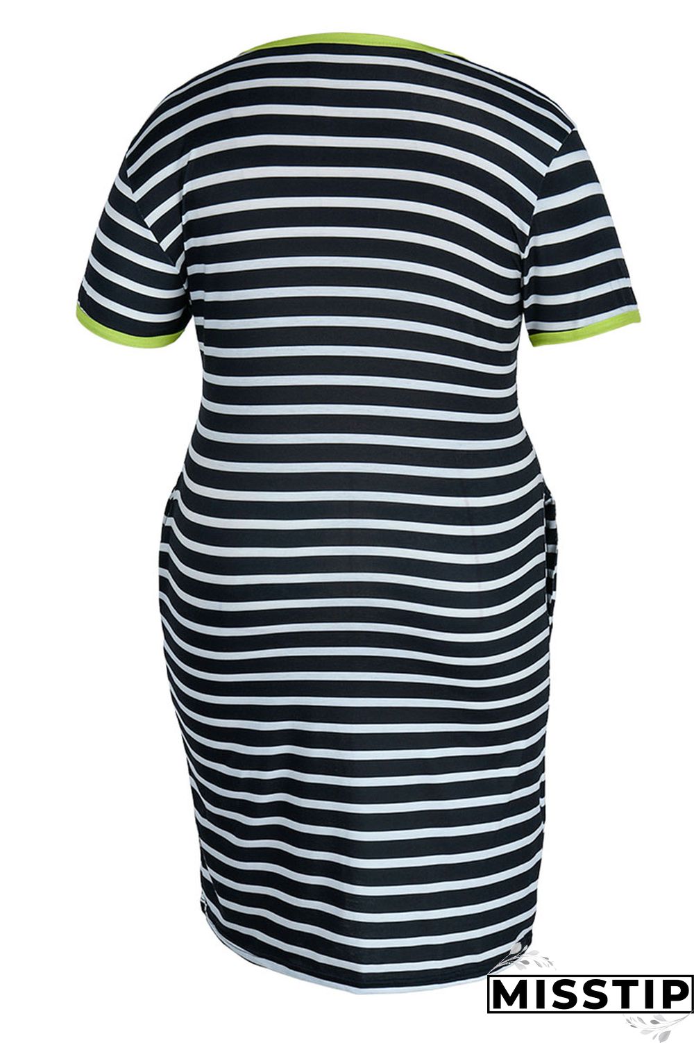 Cyanine Casual Striped Print Patchwork V Neck Straight Plus Size Dresses