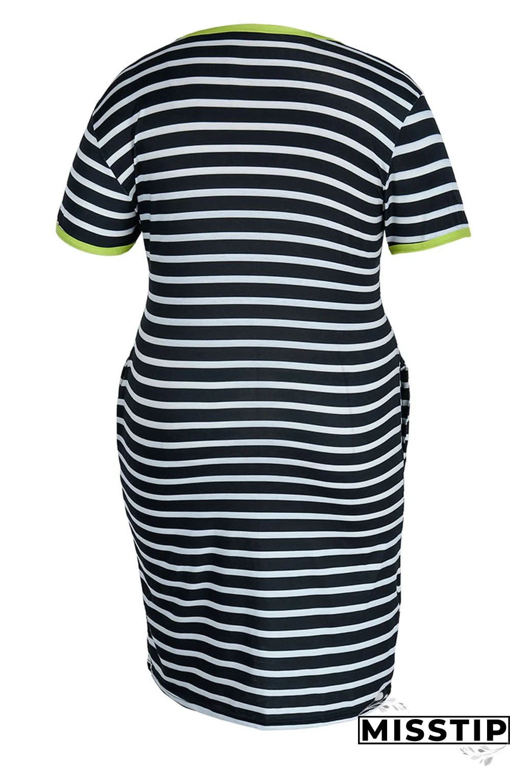 Cyanine Casual Striped Print Patchwork V Neck Straight Plus Size Dresses