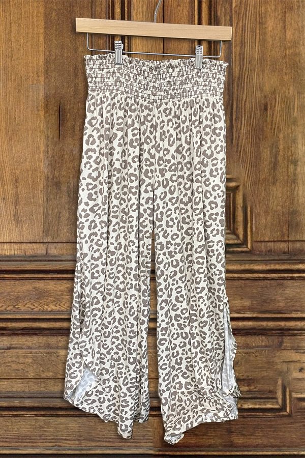 Leopard Print Pleated Wide-leg Pants