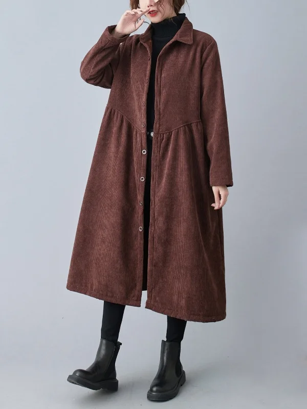 Vintage Loose Solid Color Lapels Coat - yankia