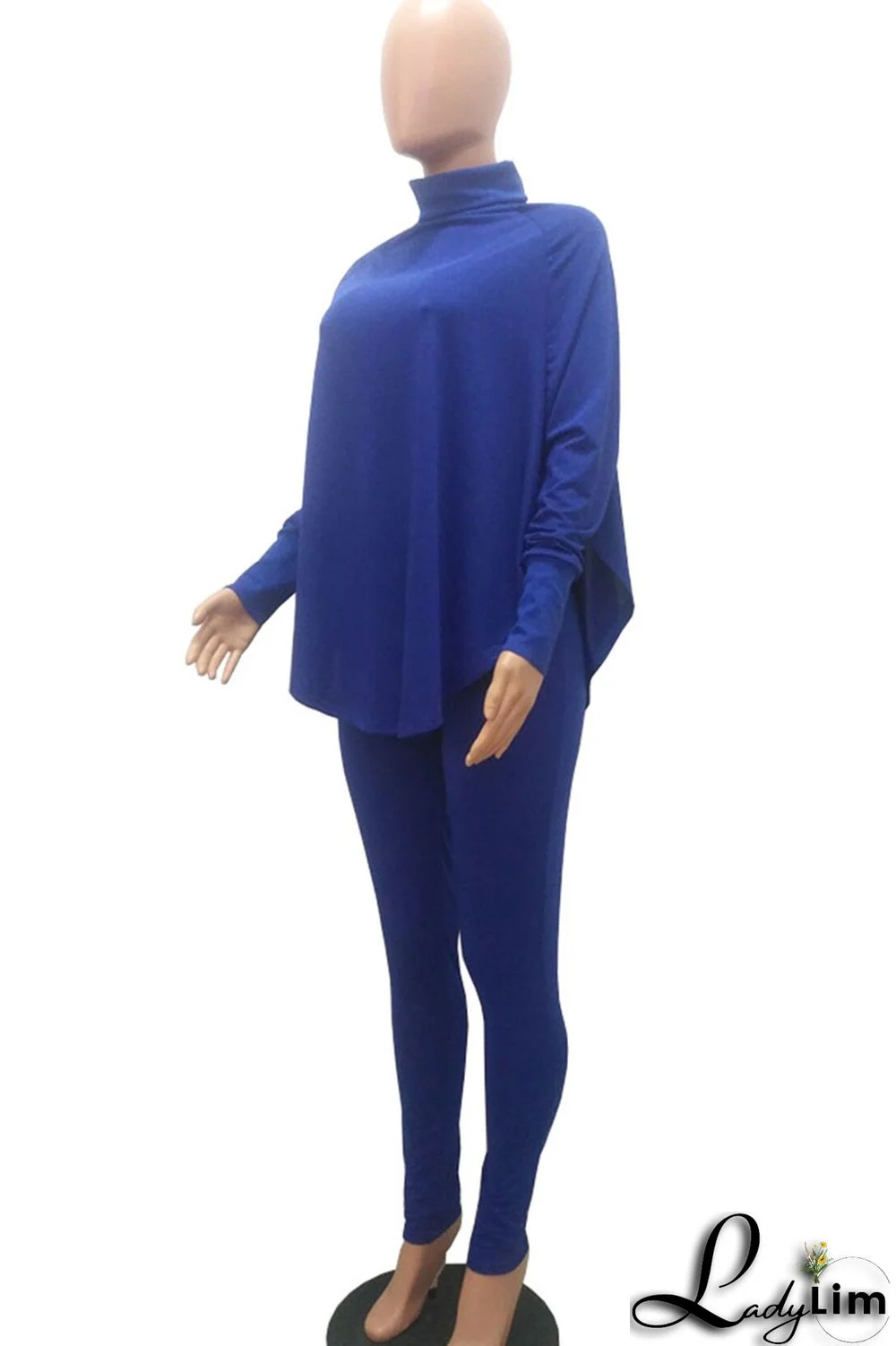 Blue Casual Solid Patchwork Turtleneck Long Sleeve Two Pieces