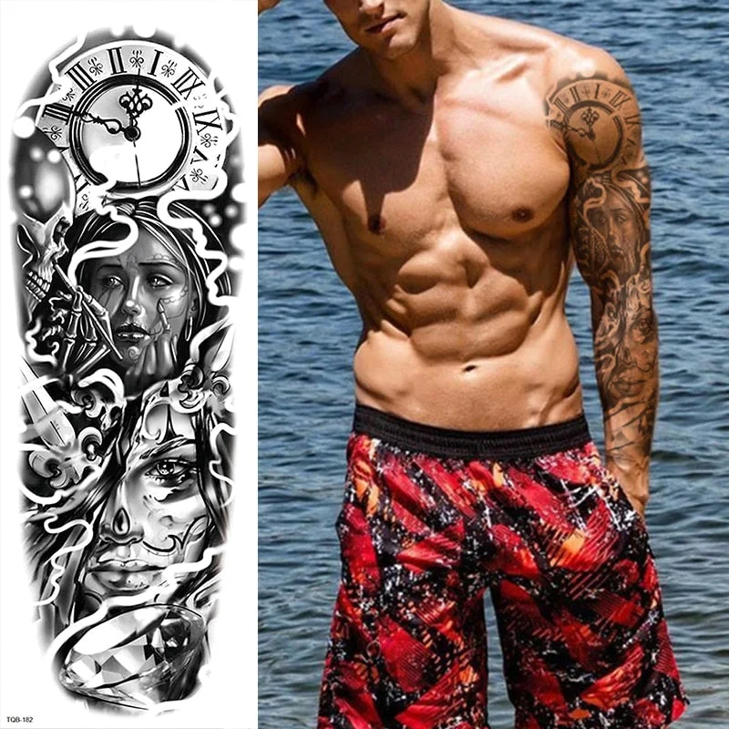 Polynesian Temporary Tattoo Sleeve Tribal Arm Waterproof Transfers Halloween Men