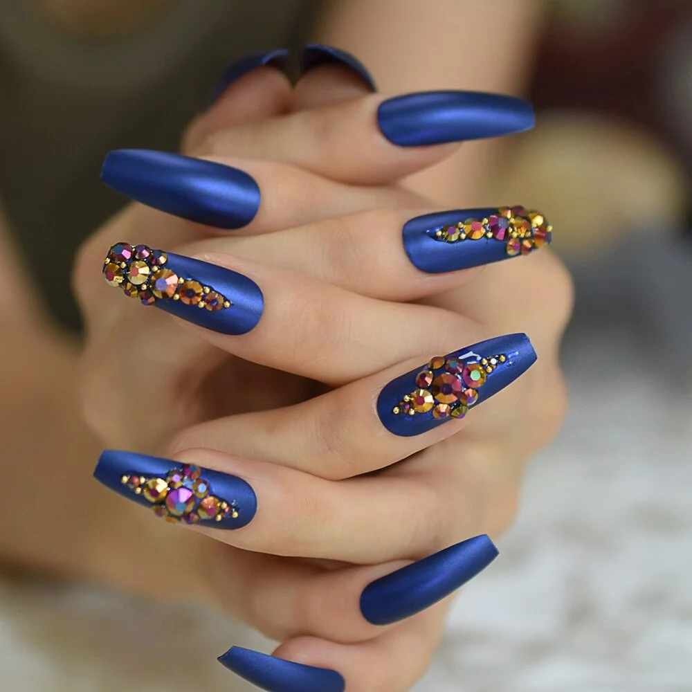 Press On Nail Red Extra Long Glitter Fake Diamond Rhinestone Pre Designs Coffin Ballerina Supplies For Professionals Wholesale-Nail Inspo