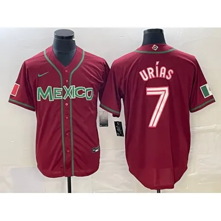 Men's Mexico Baseball #7 Julio Urias Red 2023 World Baseball Classic Stitched Jersey M7EH