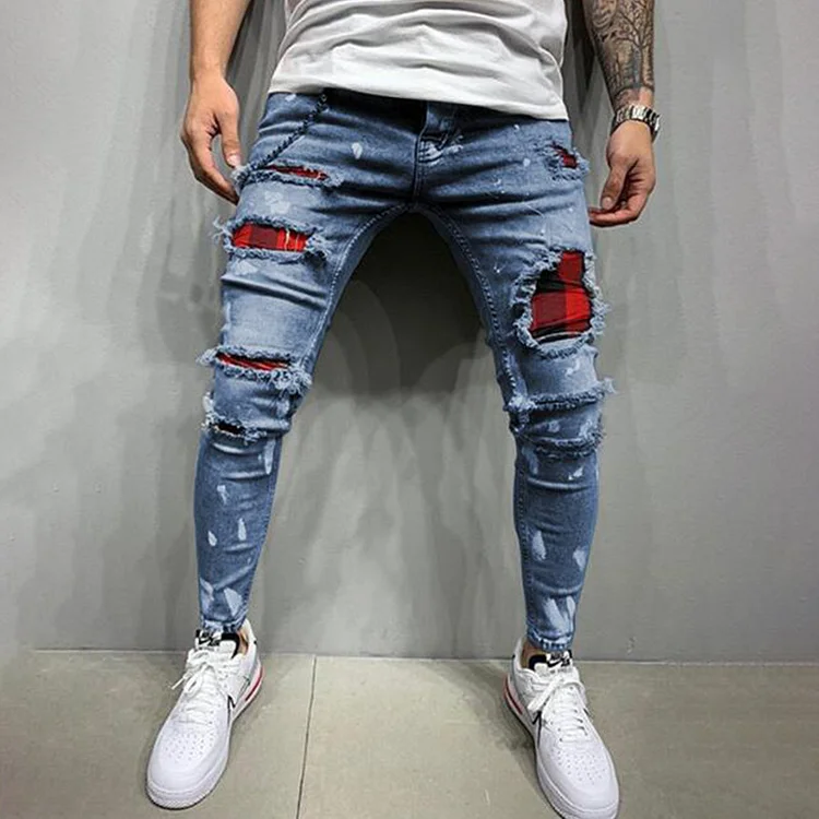 Men's ripped printed jeans