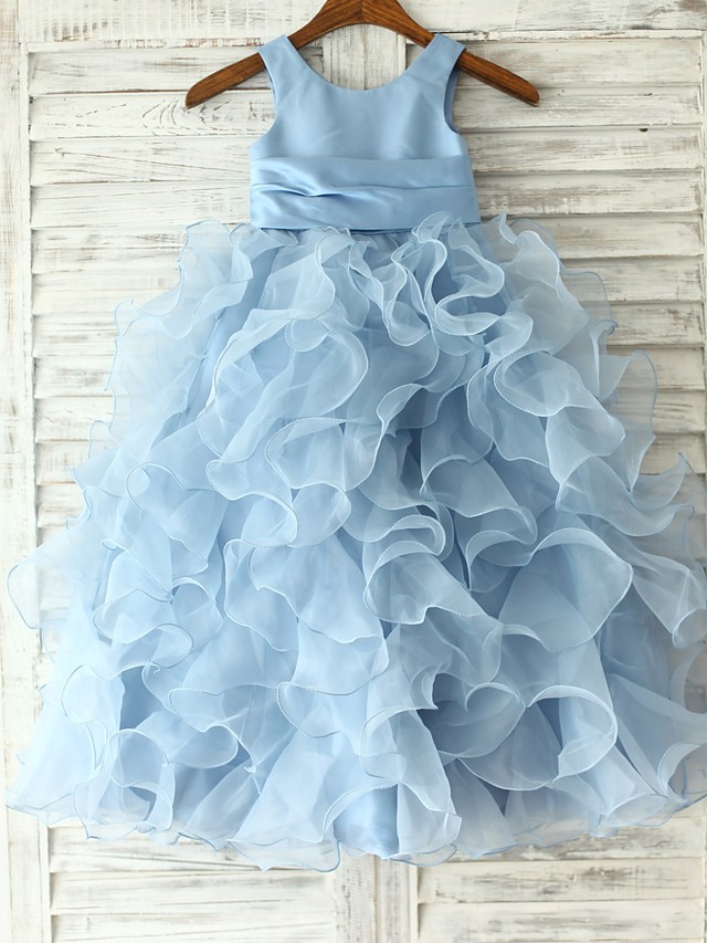 Bellasprom Sleeveless Jewel Neck Floor Length Flower Girl Dresses Organza With Sash  Ribbon Flower Bellasprom