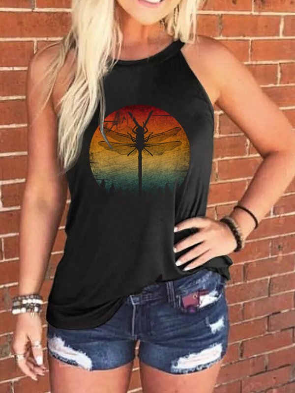 Sunset Dragonfly Print Sleeveless Tank