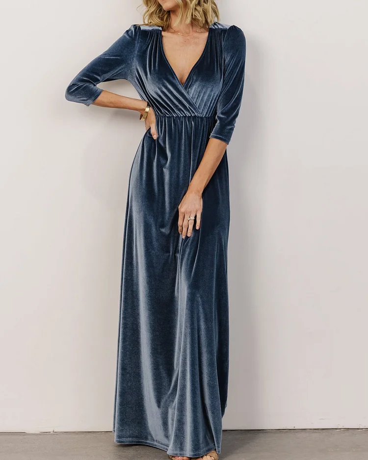 Simple velvet V-neck Maxi Dress