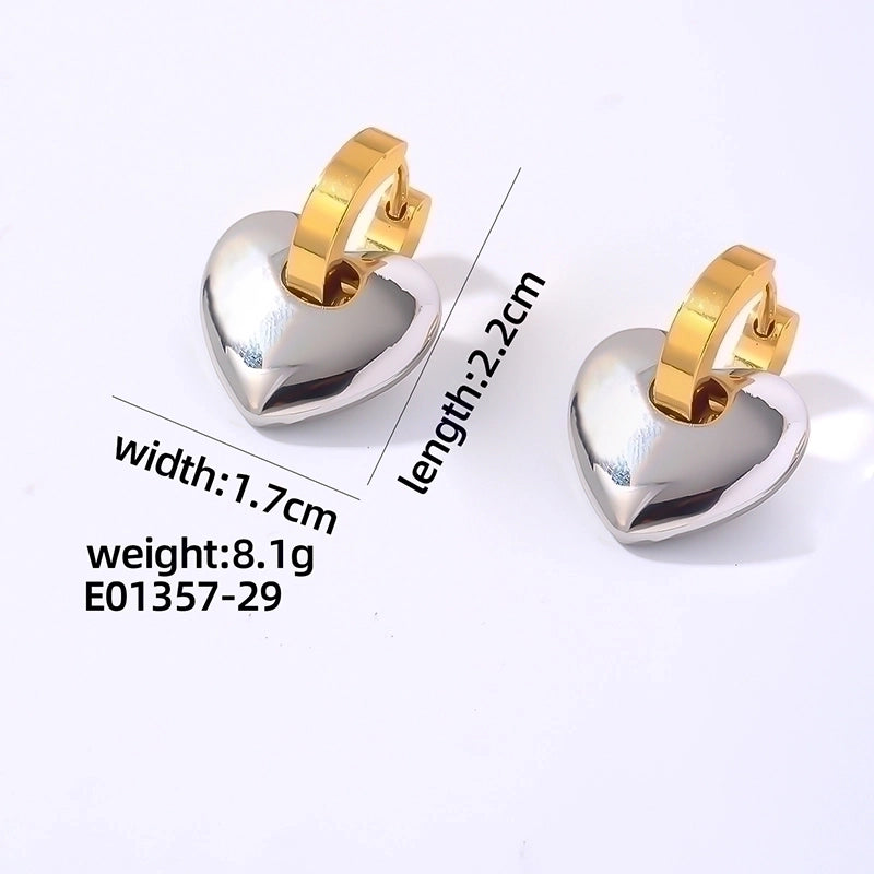 1 Pair Hip-Hop Vintage Style Heart Shape Polishing Plating 304 Stainless Steel Gold Plated Silver Plated Drop Earrings