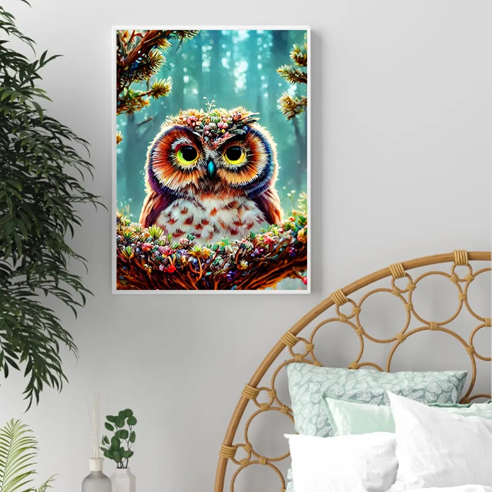 Full Round Diamond Painting 30*40cm - Owl On A Branch
