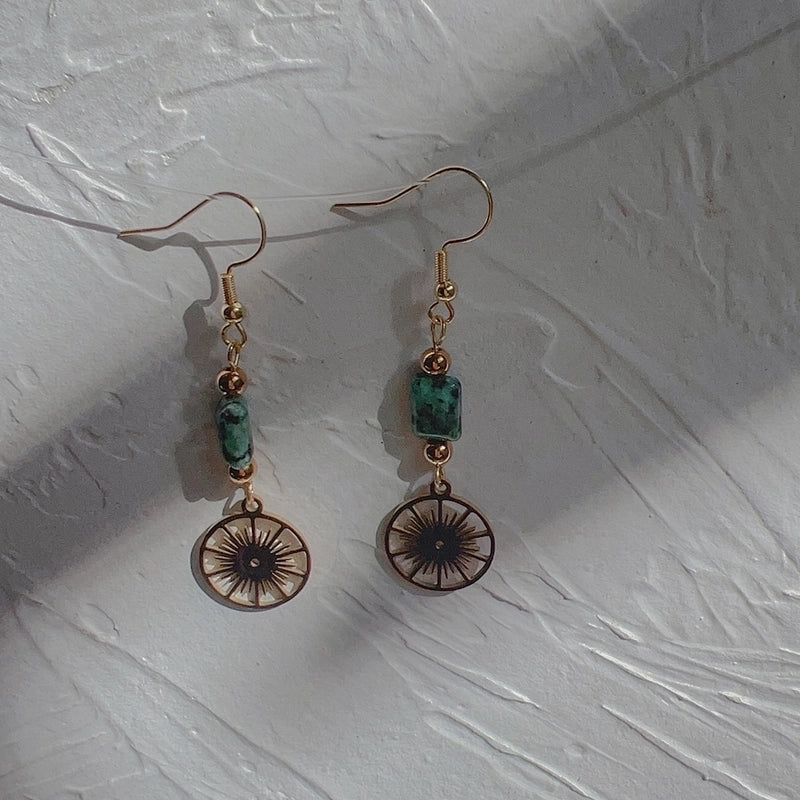 1 Pair Ethnic Style Star Moon Stainless Steel Natural Stone Drop Earrings