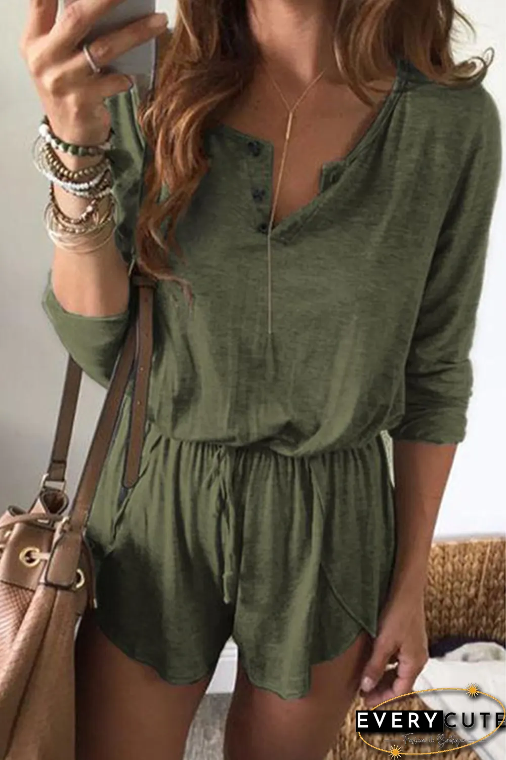 Daily Patchwork Solid Buttons Loose Jumpsuits(4 Colors)