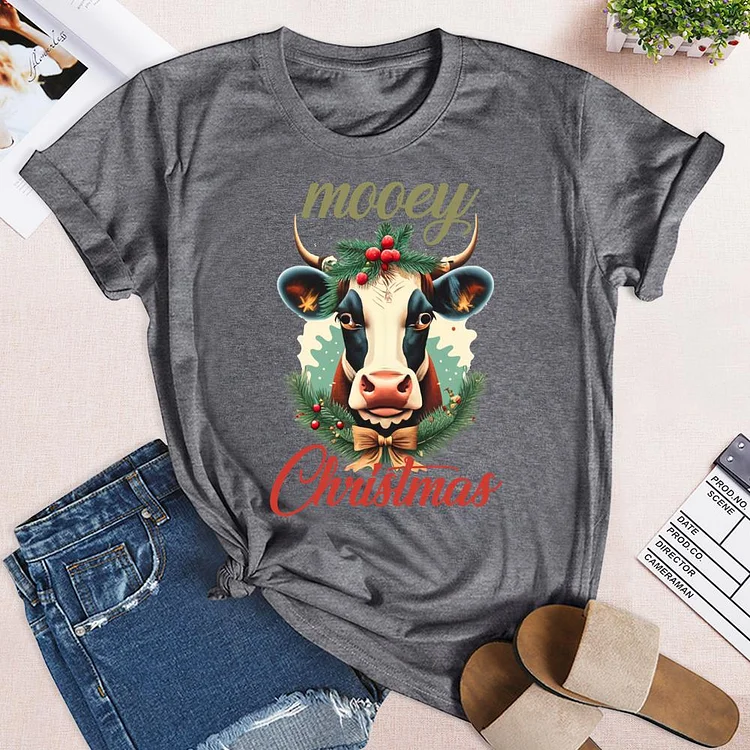 Mooey Christmas Round Neck T-shirt-0019953