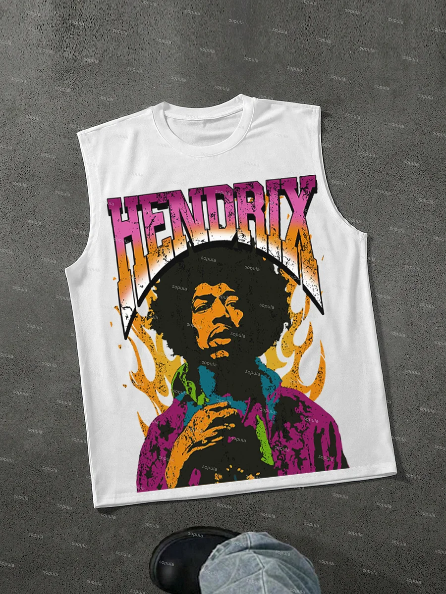 Jimi Hendrix Print Cotton Tank Top