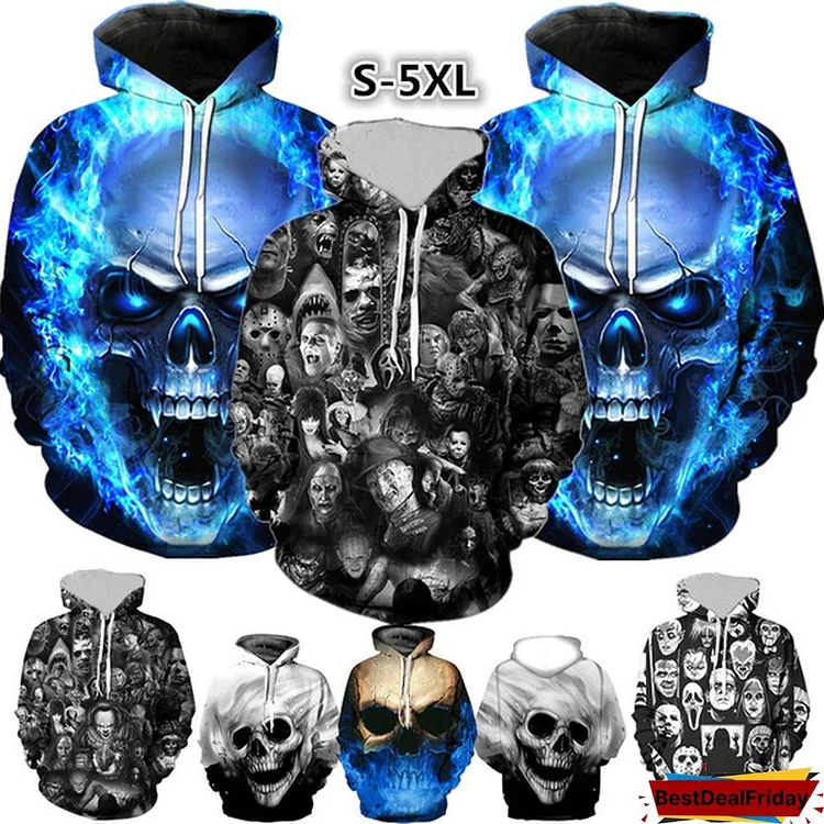 Plus Size 3D Funny Hoodies Unisex Characters Full Printed Hoodies Plus Size Pullover Sweatshirts Men And Women Skull Print Cool Hoody Tops