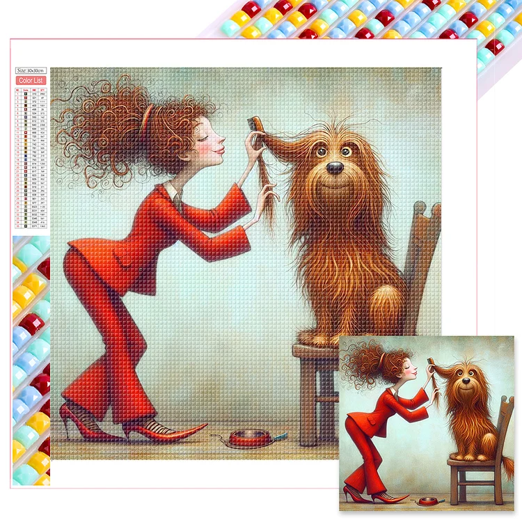 Full Square Diamond Painting - Woman In Red And Dog 30*30CM