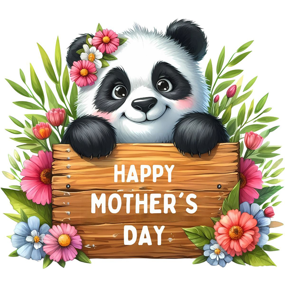Giant Panda Mother'S Day Slogan 30*30cm(canvas) full round drill diamond painting