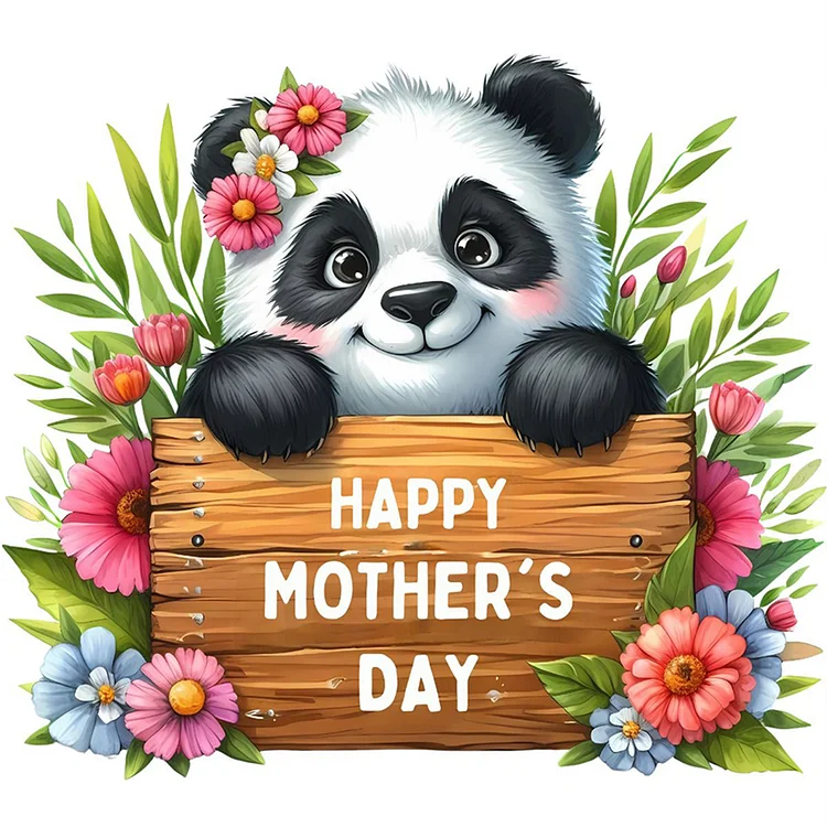 Giant Panda Mother'S Day Slogan 30*30CM (Canvas) Full Round Drill Diamond Painting gbfke