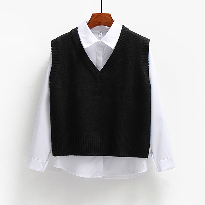 Winter Knitted Sweater Women Casual V-Neck Pullover Vest All-match Sleeveless Female Clothing Loose Tops Jumper 22783