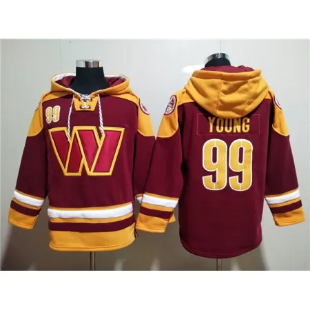 Men's Washington Commanders #99 Chase Young Burgundy Lace-Up Pullover Hoodie V2VI