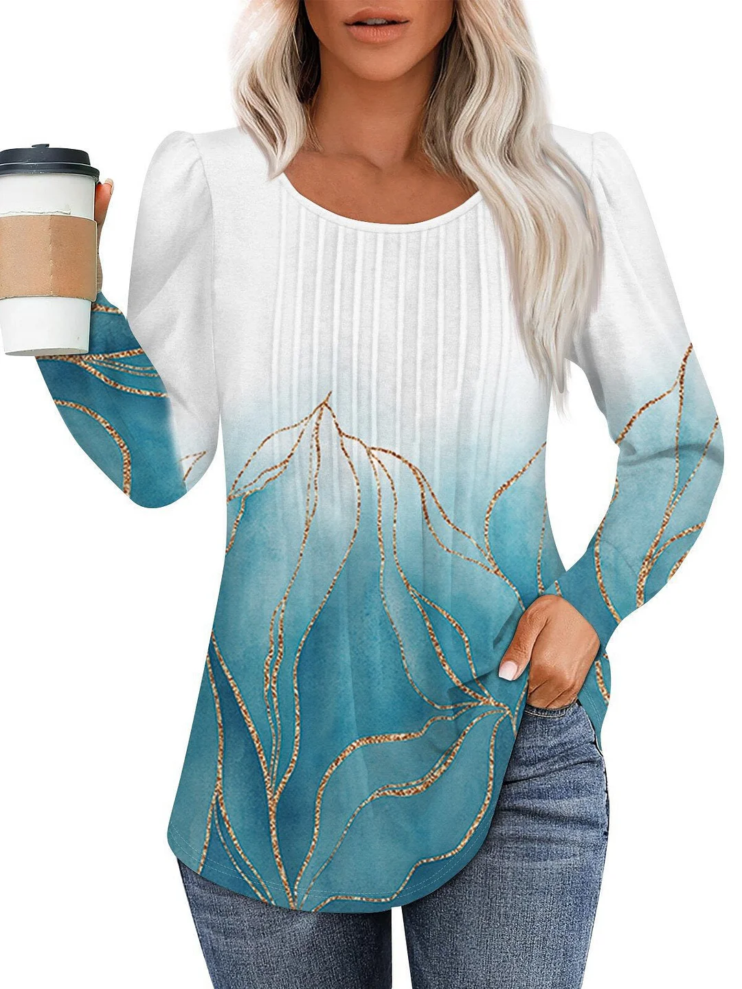 Women's Long Sleeve Scoop Neck Printed Graphic Tops