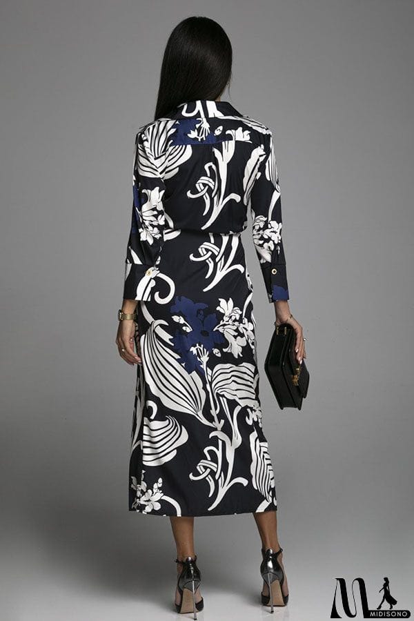 MidiSono - Lasting Daydream Printed Wrap Shirt Midi Dress
