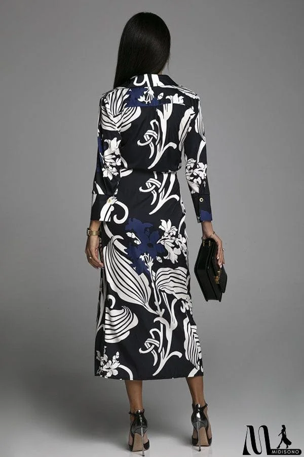 MidiSono - Lasting Daydream Printed Wrap Shirt Midi Dress